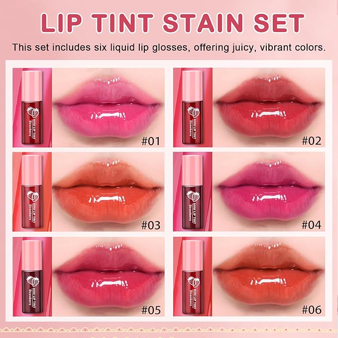 QIUFSSE Lip Tint Stain,6 Colors Mini Lip Stain Long Lasting Waterproof