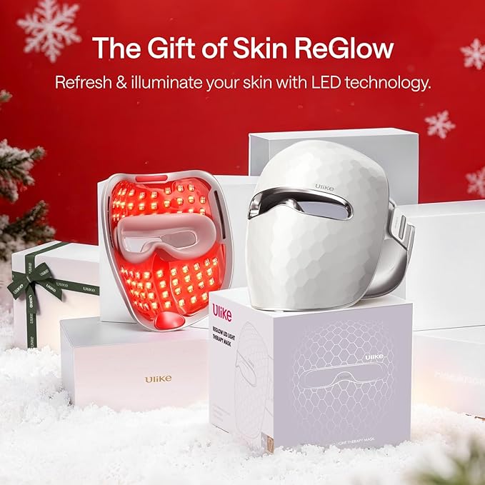 Ulike ReGlow LED Face Mask, Red Light Therapy for Face, Red, Blue, Yellow & Infrared Light Therapy for Acne & Anti-Ageing, Cordless, Remote Control, Eye Protection, Home Skincare Device for Women Wife
