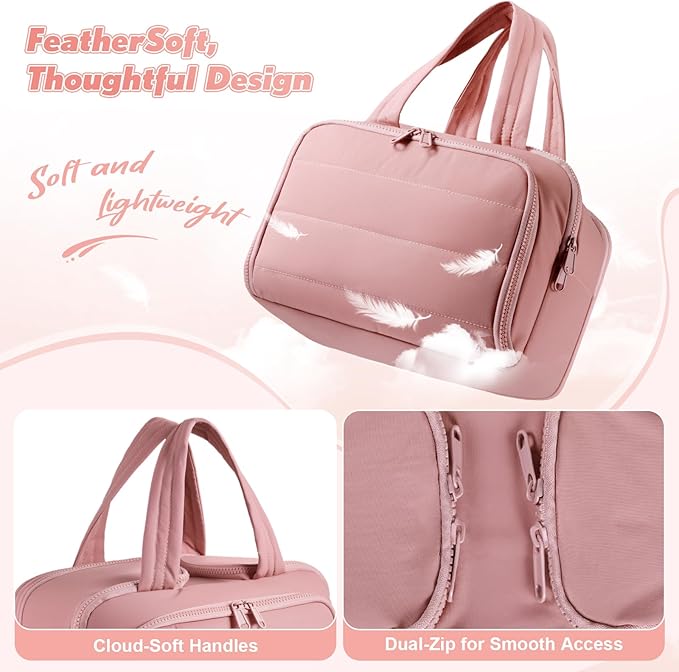 todbown Travel Toiletry Bag:  Large Capacity, 4 Compartments, Wet/Dry Separation, Ultra-Soft Lightweight Fabric & Anti-Spill Design for Travel,Gym,Gift(11.8" L) (Raspberry Pink)