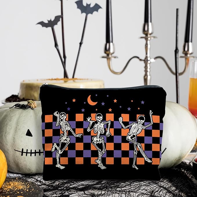 RYYCDOI Gothic Skeleton Makeup Pouch - Witchy & Dark Academia Design, Perfect for Halloween Gifts