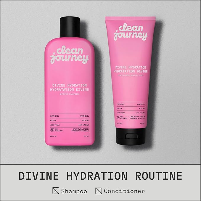 cleanjourney Divine Hydration Hair Conditioner, EWG Verified, Infused with Panthenol and Biotin, For Dry, Brittle Hair, Clean Ingredients, Vegan, Tropical Scent, 8 Fl Oz