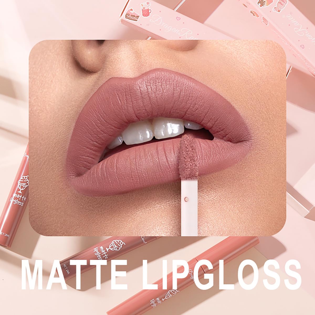 Tiejdhr 3Pcs Nude Matte Lipstick Set, Ice Cream Velvet Smooth Matte Lip Gloss, 24 Hour Natural Long Lasting & Nourishing Lip Glaze Non-stick Cup for Women Makeup (Set C)