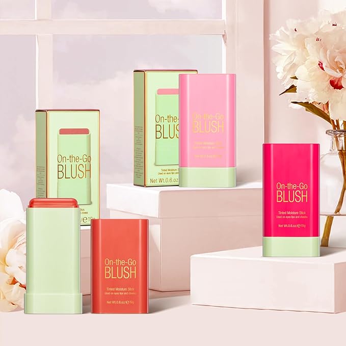 BEFIVECOK Blush Stick for Cheeks - Cream Makeup Blush Wand, Solid Moisturizer Stick for Cheeks Tint, Natural Blendable Waterproof Korean Matte Long-Lasting Smooth Blushes (#03 Coral Orange)