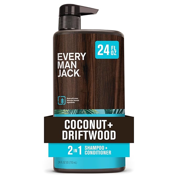 Every Man Jack Men's Shampoo & Conditioner 2-in-1, Coconut Driftwood, 24 oz