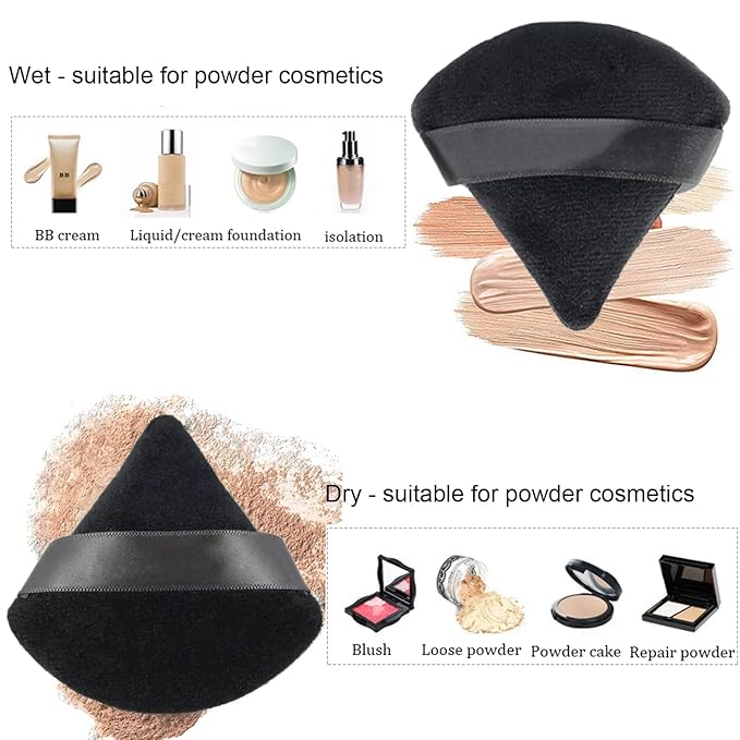 24 Pieces Triangle Powder Puff, Washable Cotton Face Makeup Puff for Loose Powder Body Cosmetic Foundation Sponge Makeup Tool (24Black)
