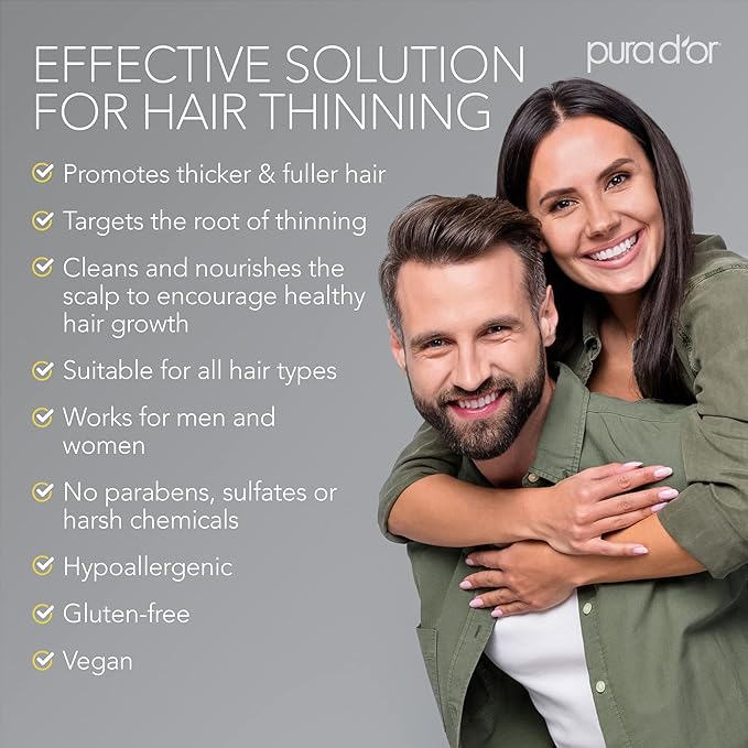 PURA D'OR Original Gold Label Anti-Thinning Shampoo - CLINICALLY TESTED - Biotin & Argan Oil – Sulfate-Free Strengthening & Volumizing for Fuller-Looking Hair, Men & Women, Natural Earthy Scent 16 oz