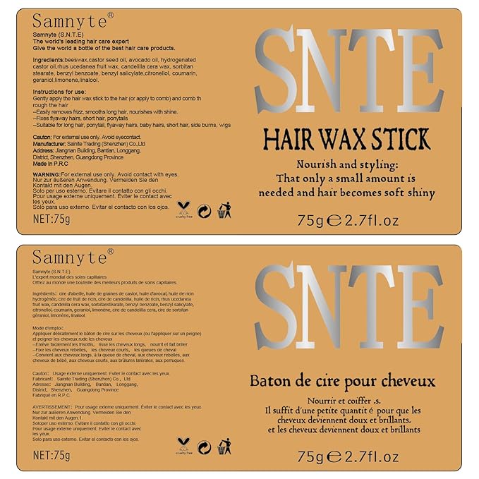 Hair Wax Stick and Slick Back Hair Brush Set to Tame Frizz, Flyaways, Sleek Ponytails, Buns & Braids - 12H Hold, Non-Greasy Hair Styling Kit, Styling Accessories for Teen Girls, Women, Kids, Men