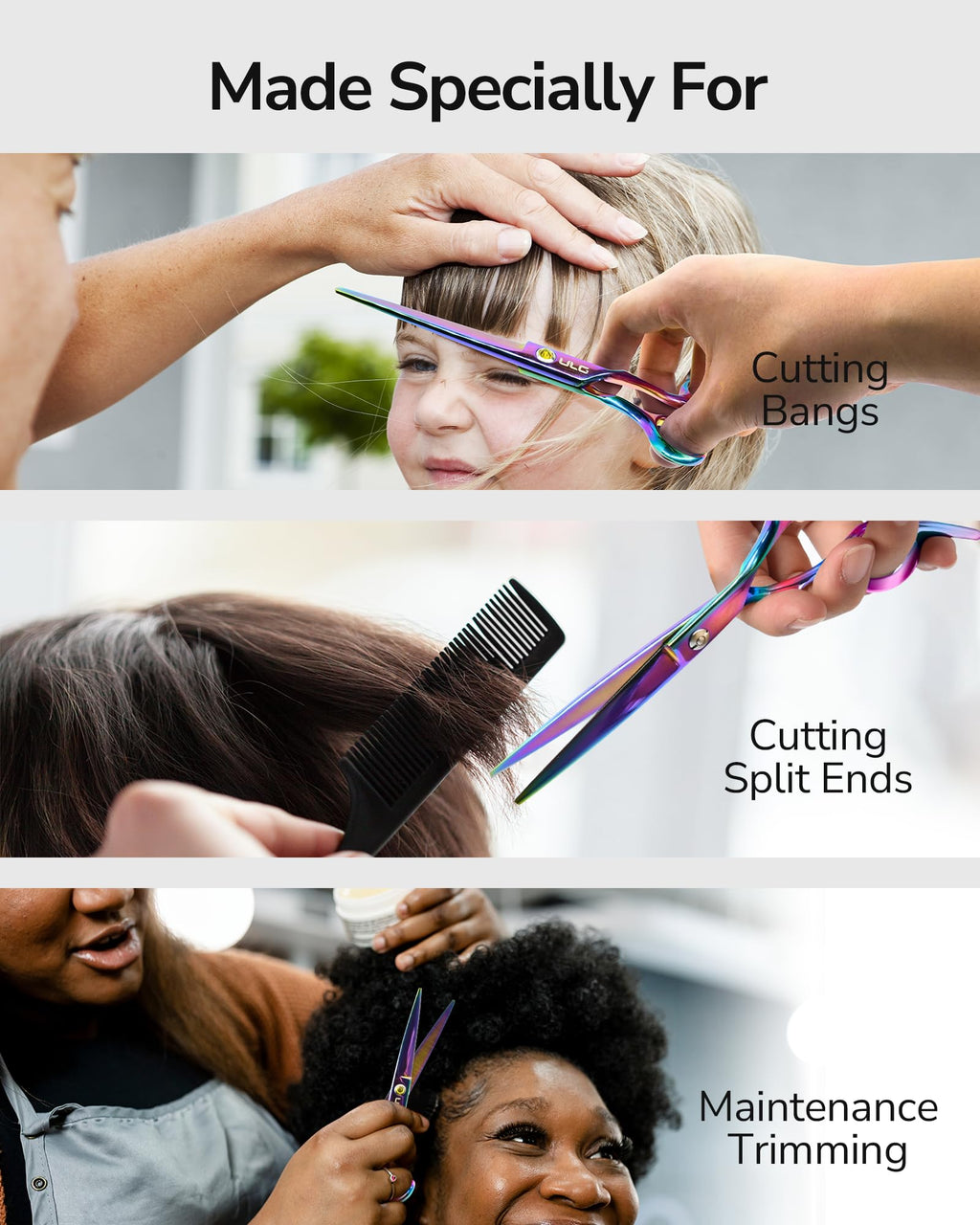 Hair Cutting Scissors, ULG Professional Hair Scissors 6.5” Rainbow