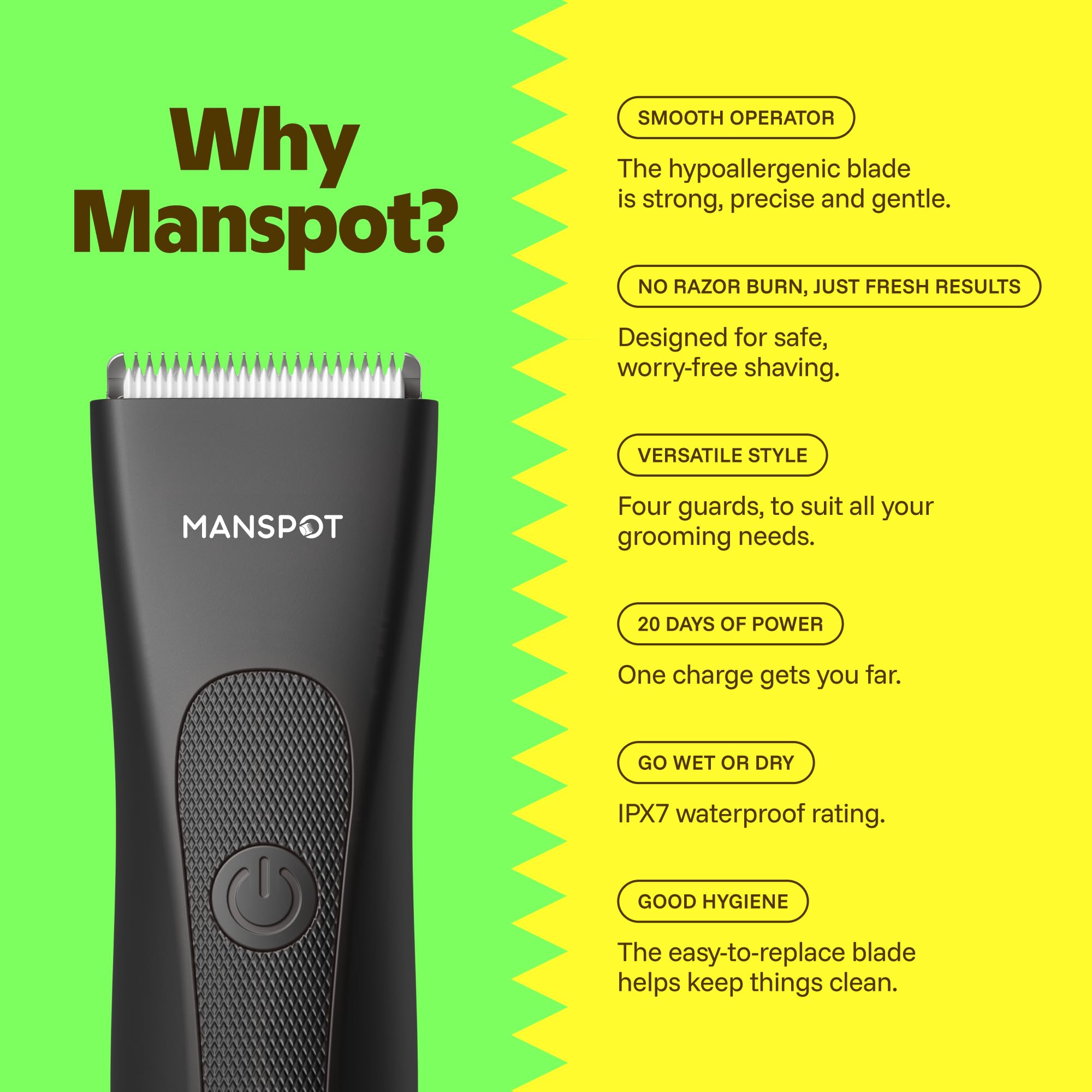 MANSPOT Manscape Groin & Body Hair Trimmer for Men, Electric Pubic Shaver
