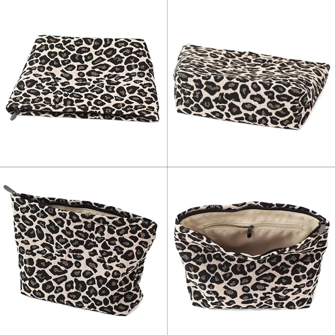BBORGDC Leopard Jacquard Makeup Bag - Large Capacity Cosmetic Pouch for Travel, Toiletry Bag & Makeup Organizer with Zipper, Perfect for Daily Use & Gifts