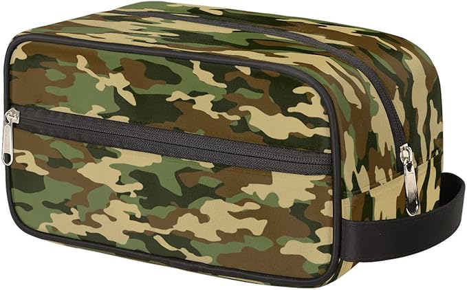 Bardic Green Camo Portable Travel Toiletry Bag, Camouflage Print Dopp Kit Cosmetic Organizer Makeup Bag Shower Shaving Bag for Men Women