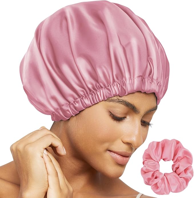 Satin Bonnet Silk Bonnet for Sleeping Women Double Layer Hair Bonnet Wrap Sleep Cap Gifts for Women Curly Hair Coral