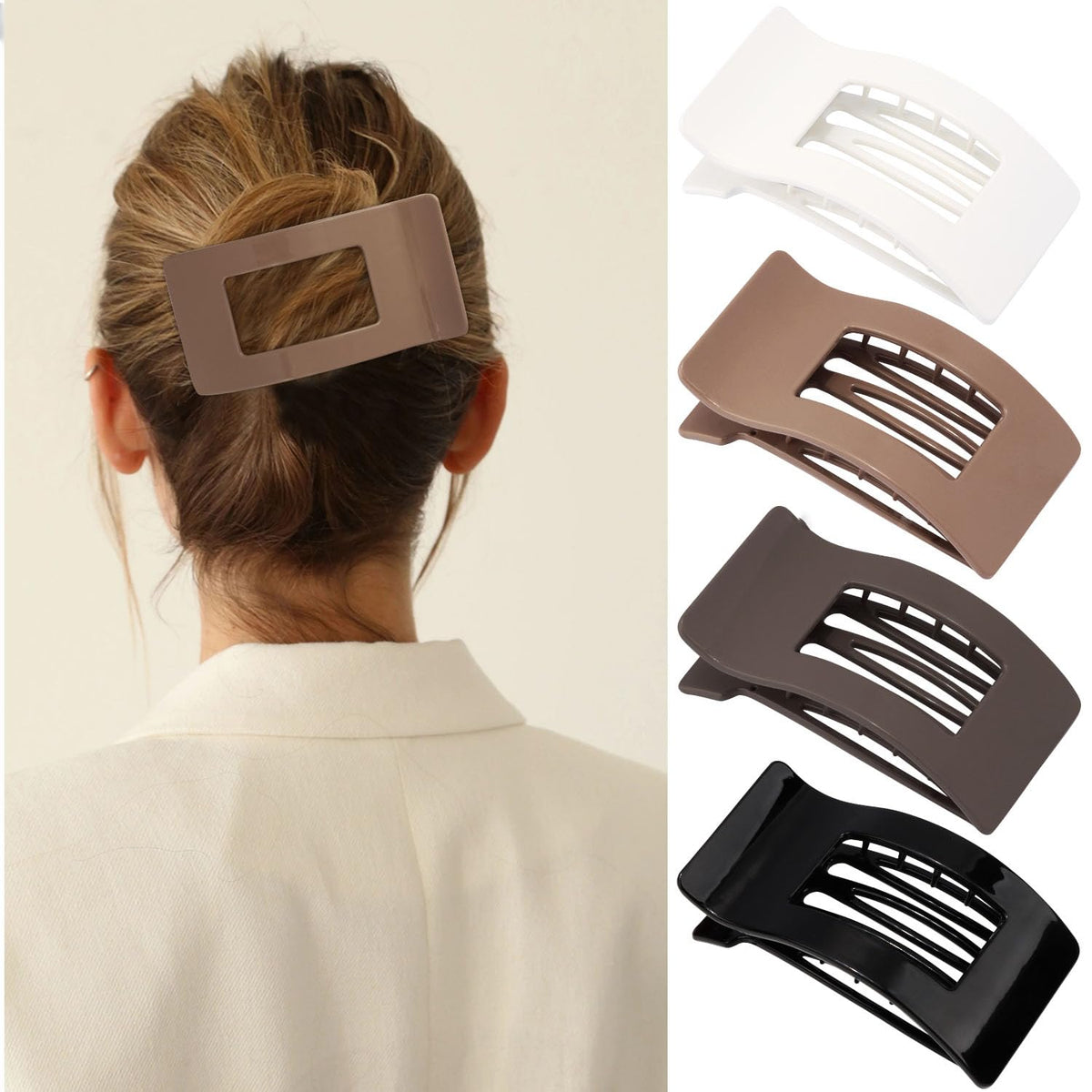 Velscrun Flat Hair Clips for Women Girls, Matte Lay Flat Claw Clips, Strong Hold Large Side Hair Clip All Hair Types, French Duck Billed Hair Jaw Claw Clip, Non Slip Grip for Daily Styling Amber
