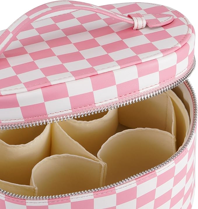 UUYUUY Makeup Bag Vanity Case Cosmetic Bag with Removable Divider Travel Toiletry Bag for Women Portable Make up Box Organizer, Pink and White