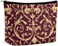 Meaudiwes Fashion Zipper Cosmetic Case, Portable Makeup Case, Personality Toiletry Bag, Flower Maroon Gold Floral Classy Burgundy Antique Travel Cosmetic Toiletry Bag
