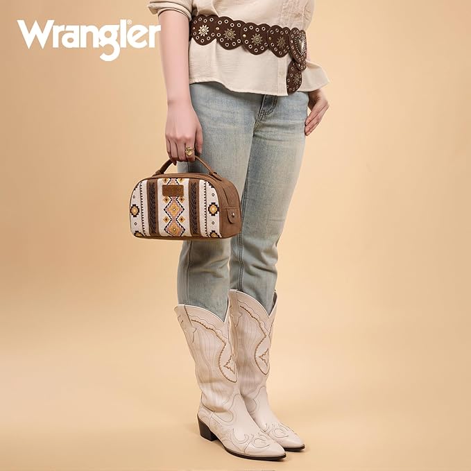 Montana West Wrangler Makeup Bag Travel Cosmetic Bag Small Western Make Up Pouch Portable Toiletry Bag for Women Organizer for Toiletries Accessories, Travel Essentials,Aztec,WG-MB-2203-190-WT