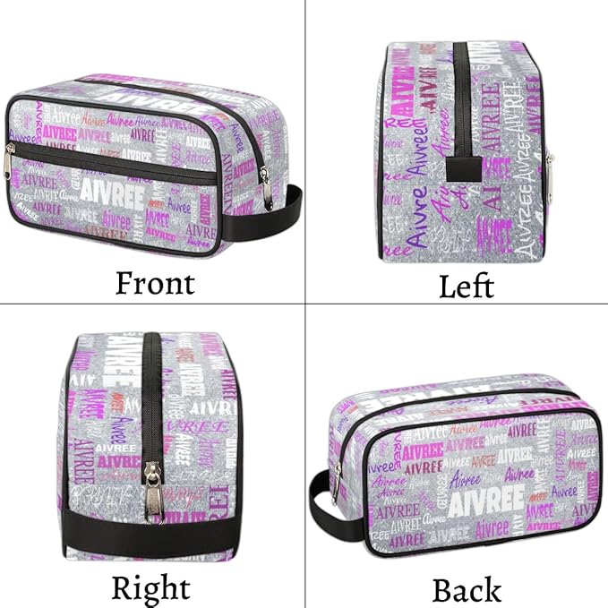 KFNHN Personalized Travel Cosmetic Waterproof Makeup Bags, Silver Glitters