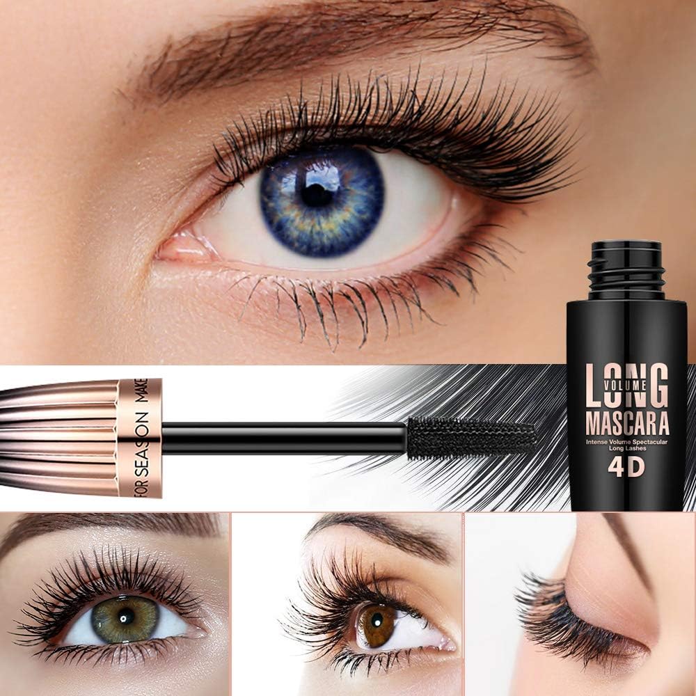 4D Silk Fiber Lash Mascara- Waterproof Mascara Black Volume and Length, Easily to Create Amazing Lashes for Thicker, Long Lasting and Curly Eyelashes