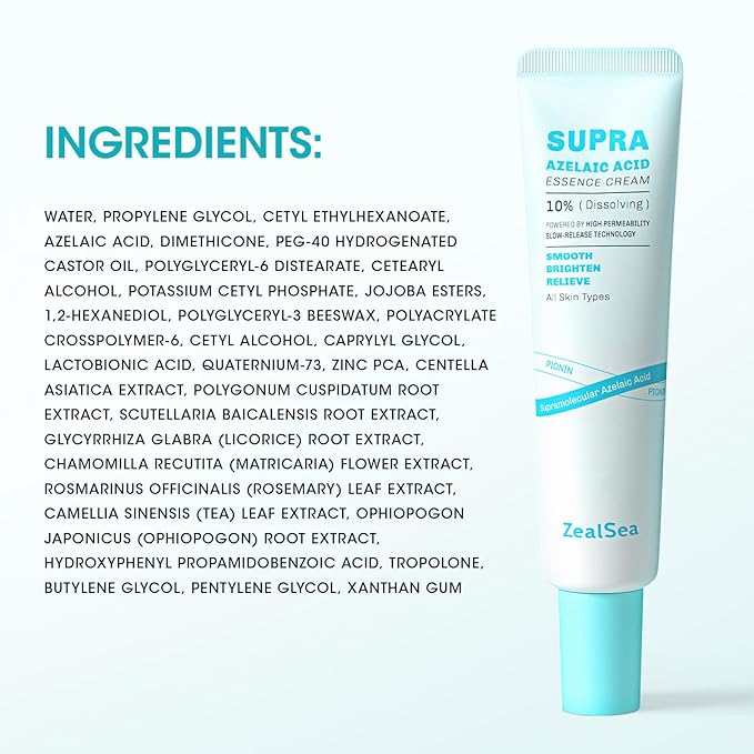 ZealSea 10% Azelaic Acid Cream for Redness, Pimples, Breakouts & Blackheads