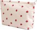 Gardsell Cosmetic Bags for Women - Corduroy Cosmetic Bag Aesthetic Women Handbags Purses Smile Dots Makeup Organizer Storage Makeup Bag Girls Case Bags (Flowers-Beige strawberry)