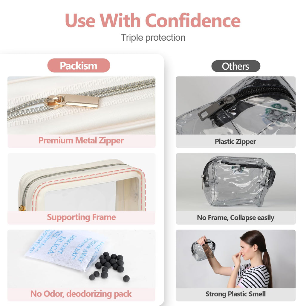 PACKISM Clear Makeup Bag - 1 Medium 1 Shell Bag TSA Approved Toiletry Bag