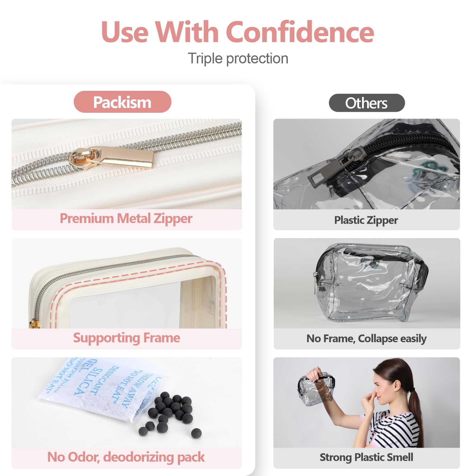 PACKISM Clear Makeup Bag - 1 Medium 1 Shell Bag TSA Approved Toiletry Bag