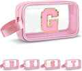 Vodolo Initial Makeup Bag,Letter G Cute Clear Monogrammed Cosmetic Travel Bag for Womens Girls,Personalized Pink Aesthetic Traveling Make Up Organizer Bag for Beach,Waterproof Toiletry Bag