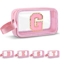 Vodolo Initial Makeup Bag,Letter G Cute Clear Monogrammed Cosmetic Travel Bag for Womens Girls,Personalized Pink Aesthetic Traveling Make Up Organizer Bag for Beach,Waterproof Toiletry Bag