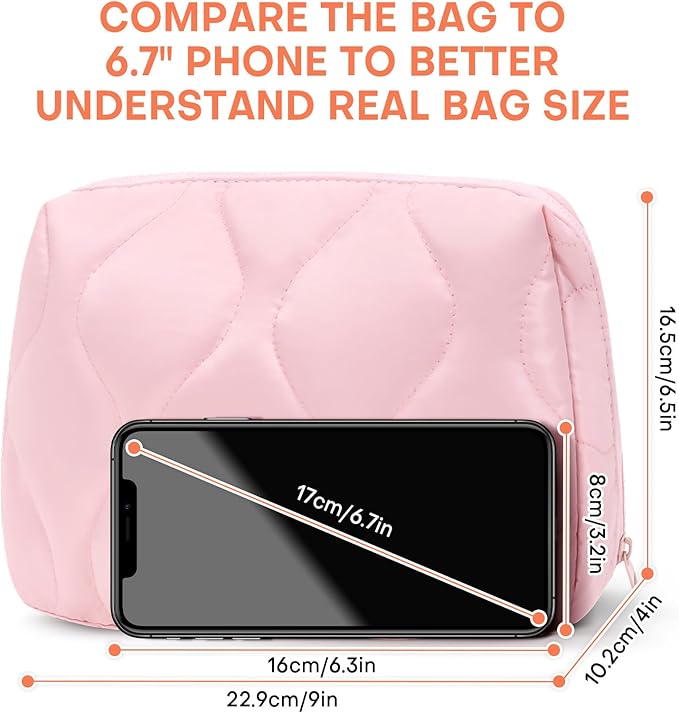 MOYLLOG Makeup Bag, Wide-open Cosmetic Bag, Toiletry Bag for Women, Travel Essentials Organizer, Compact Lightweight for Daily Use