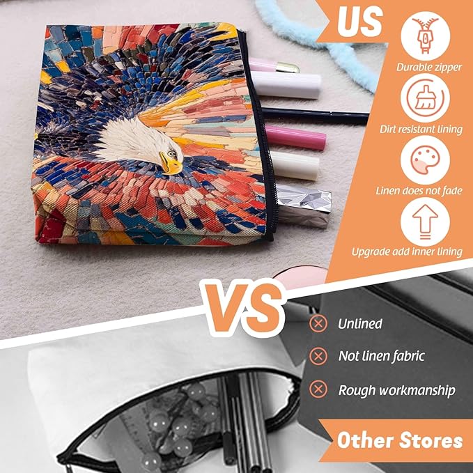 Scribesense Cosmetic Bags Travel Makeup Toilet Case Waterproof Pouch for Women Girls 6.7X9.45inches - Vivid Rainbow - Hued Eagle