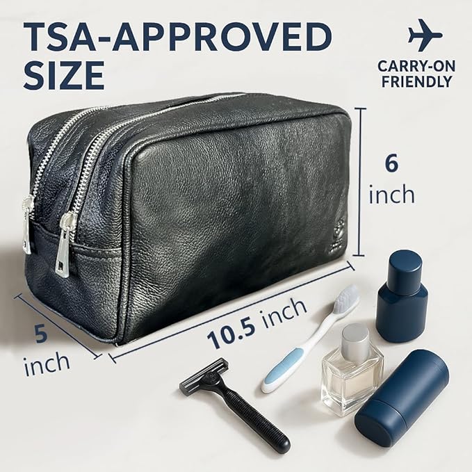Leather Travel Toiletry Bag for Men, Full Grain Cosmetic Dopp Kit Organizer