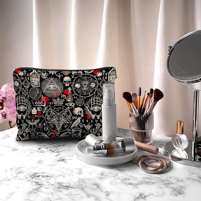 Nogrit Gothic Black Makeup Bag,Gothic Gifts for Women,Halloween Gifts for Women,Retro black Small Cosmetic Makeup Bag for Purse,goth gifts for women