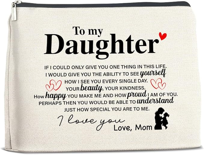 UPNEGE Makeup Bag Daughter Gifts from Mom, Gifts for Daughter Cosmetic Bag Zipper Makeup Pouch Gift for Christmas Birthday Graduation