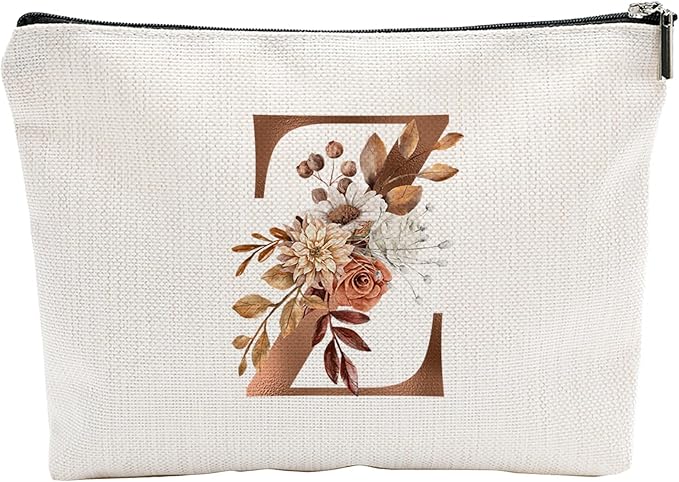 YKYENR A-Z Boho Personalized Cosmetic Bag-Floral Cotton Letter Makeup Bag With Zipper-Artistic Cosmetic Bag For Travel-Bride,Birthday Gift For Women Daughter Friends-Women Makeup Organizer-A26