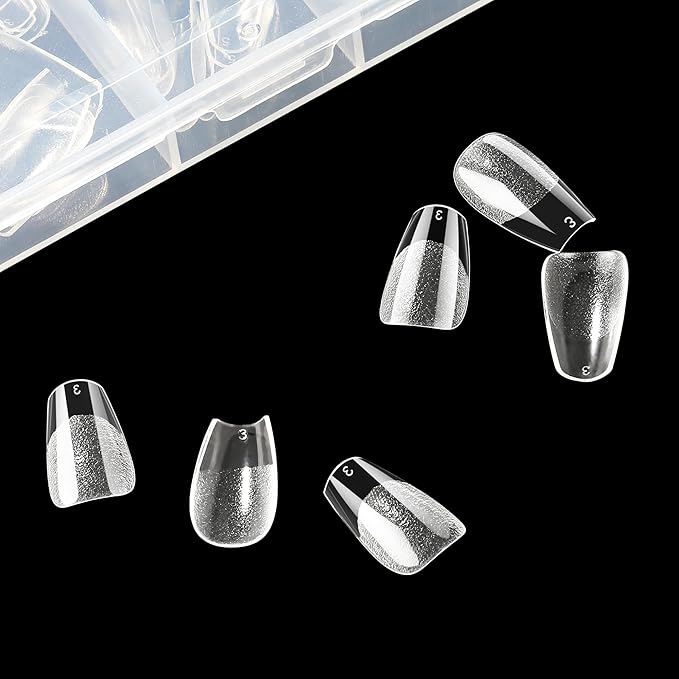 UNA GELLA Short Coffin Nail Tips, 312pcs Short Coffin Gel Nails Tips, Pre-shape Half Matte Fake Nails 12 Sizes Full Cover Press on Nails for Acrylic Nail Extension DIY Salon at Home