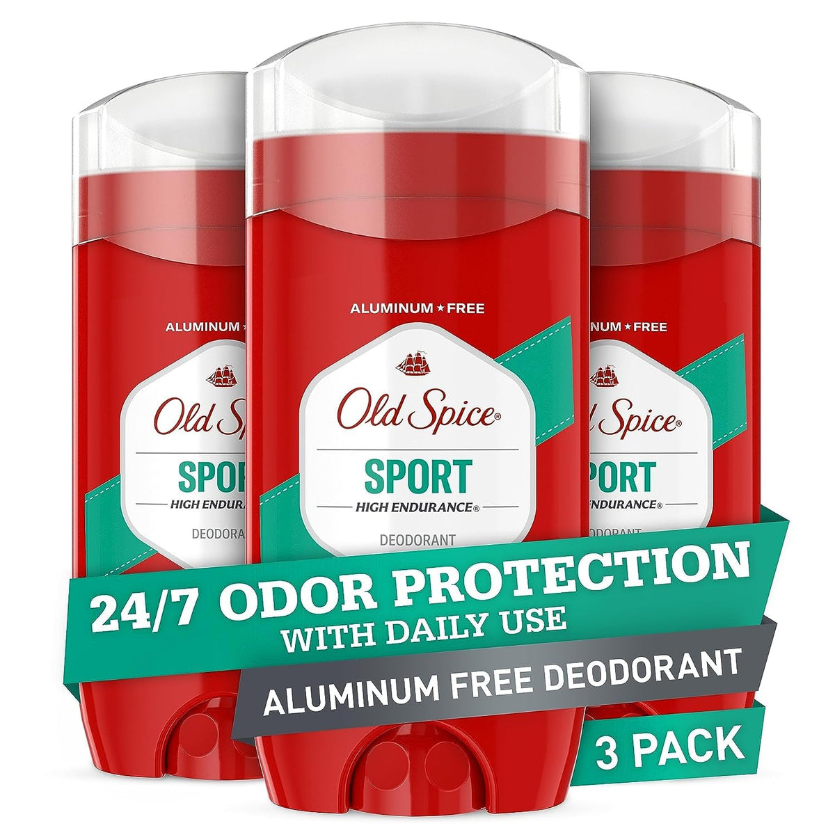 Old Spice Deodorant for Men, Aluminum Free, Sport Scent, 3.0 oz, Pack of 3