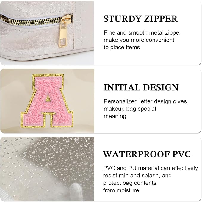 YOOLIFE Initial Make Up Bag Travel Toiletry Bag, Clear Makeup Bag Preppy Cosmetic Bag Clear Makeup Bags With Zipper Girlfriend Teacher 8 Year Old Girl Gifts Daughter Gifts Swim Gifts For Girls White S