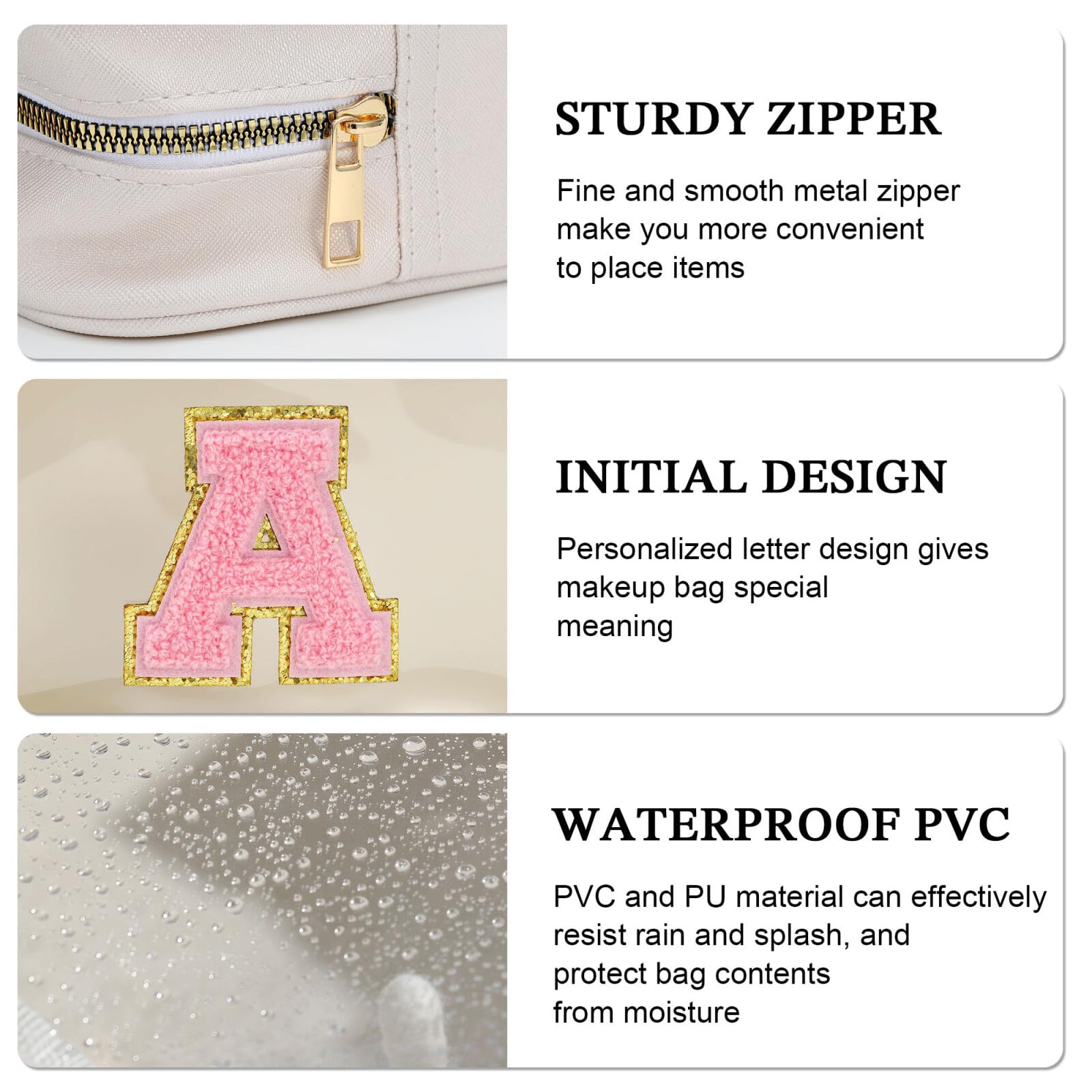 YOOLIFE Initial Make Up Bag Travel Toiletry Bag, Clear Makeup Bag Preppy Cosmetic Bag Travel Essentials Gifts for Women Teen Girlfriend Teacher Mom Birthday Daughter Gifts Swim Gifts For Girls White H