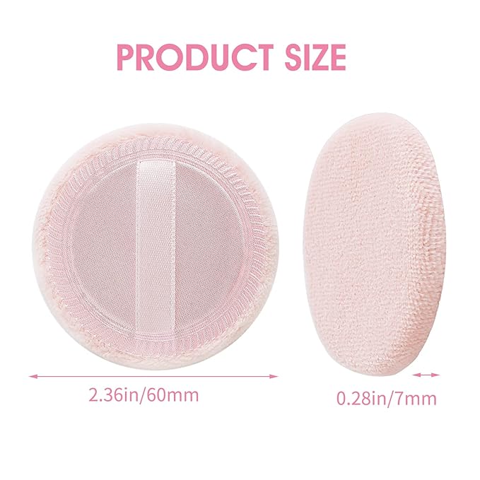 Sibba 12 Pcs Loose Powder Make Up Puff Pink Cotton Pads Face Body Makeup Velour with Ribbon Applicators Setting Round Make Up Eyeshadow Concealer Cosmetics Sponge
