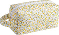 HHQQWZ Makeup Bag Travel Cosmetic Bag for Women, Zipper Make Up Pouch, Floral Flowers Toiletry Organizer Makeup with Handle, Cosmetic Travel Cloth Bag (Yellow Floral)