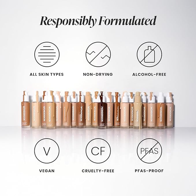 Wonderskin Hyper-Bond Serum Foundation – Waterproof, Transfer-Proof, 24HR Longwear Face Makeup with Niacinamide & Hyaluronic Acid – Lightweight, Natural Finish, Vegan & Cruelty-Free (Mesa)
