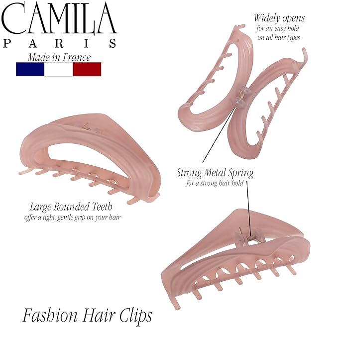 Camila Paris CP3529 French Hair Clips for Women, 4" Pink, Large Claw Clip Strong Hold All Day, No Damage No Slip Claw Clips for Thick Curly Wavy Fine Straight Hair, Jaw Clip Made in France
