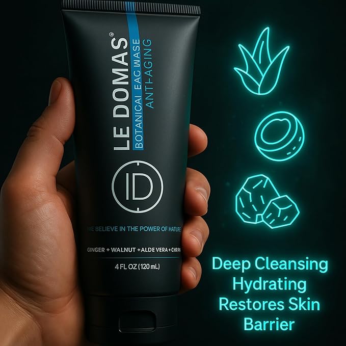 LE DOMAS Body Wash & Face Wash Set for Men & Women – Natural Skincare with Aloe Vera, Rice & Coconut Charcoal, Hydrating Moisturizer & Oil Cleanser, Travel Size Skin Care Products for All Skin Types