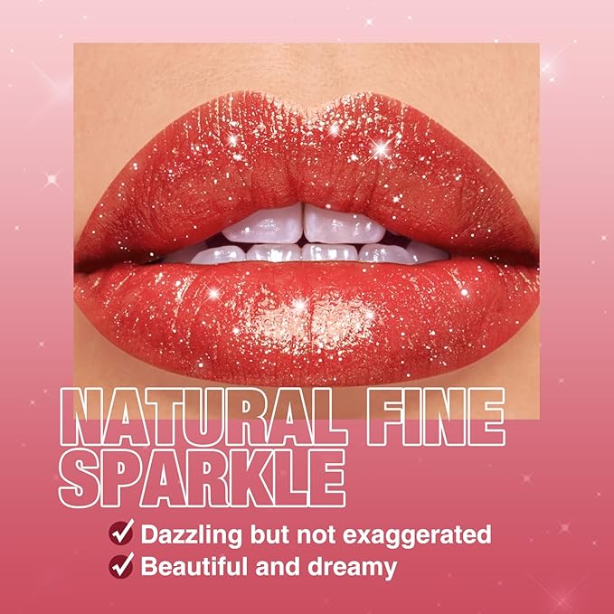 Jolilab Sparkling Lip Gloss Long Lasting Waterproof Moisturizer Lip Balm Glitter Shimmer Metallic Lipstick, Diamond Shiny Lipstick for Women Girls, Non-sticky