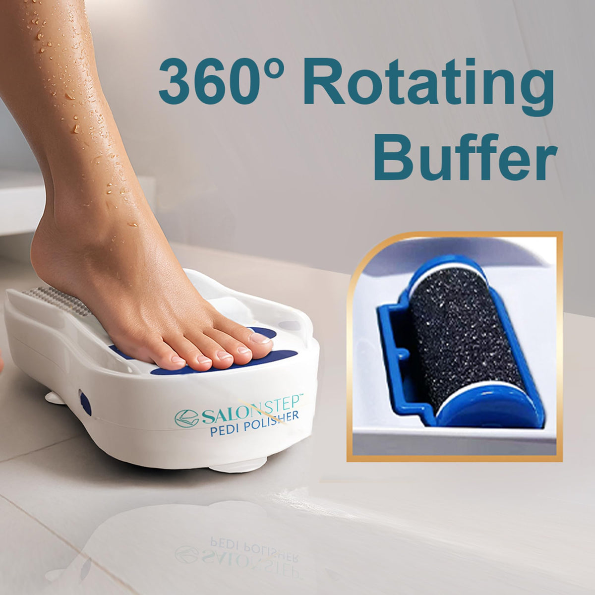 Salon Step Pedi Polisher, Waterproof 360 Foot Buffer with Suction Base Tool
