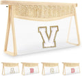 UIXIZQ Personalized Initial Letter Bag Boho Straw Clear Makeup Bag,Small Cute Chenille Varsity Letter Pouch With Zipper,Beach Travel Toiletry,Portable Monogrammed Cosmetic Bag for Women Girls,V