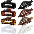 Hair Clips for Women 4.3 Inch Large Hair Claw Clips 8 pcs Square Claw Clips & Flat Hair Clips for Thick or Thin Hair French Concord Hair Barrettes Alligator Hair Accessories for Women (Leopard)