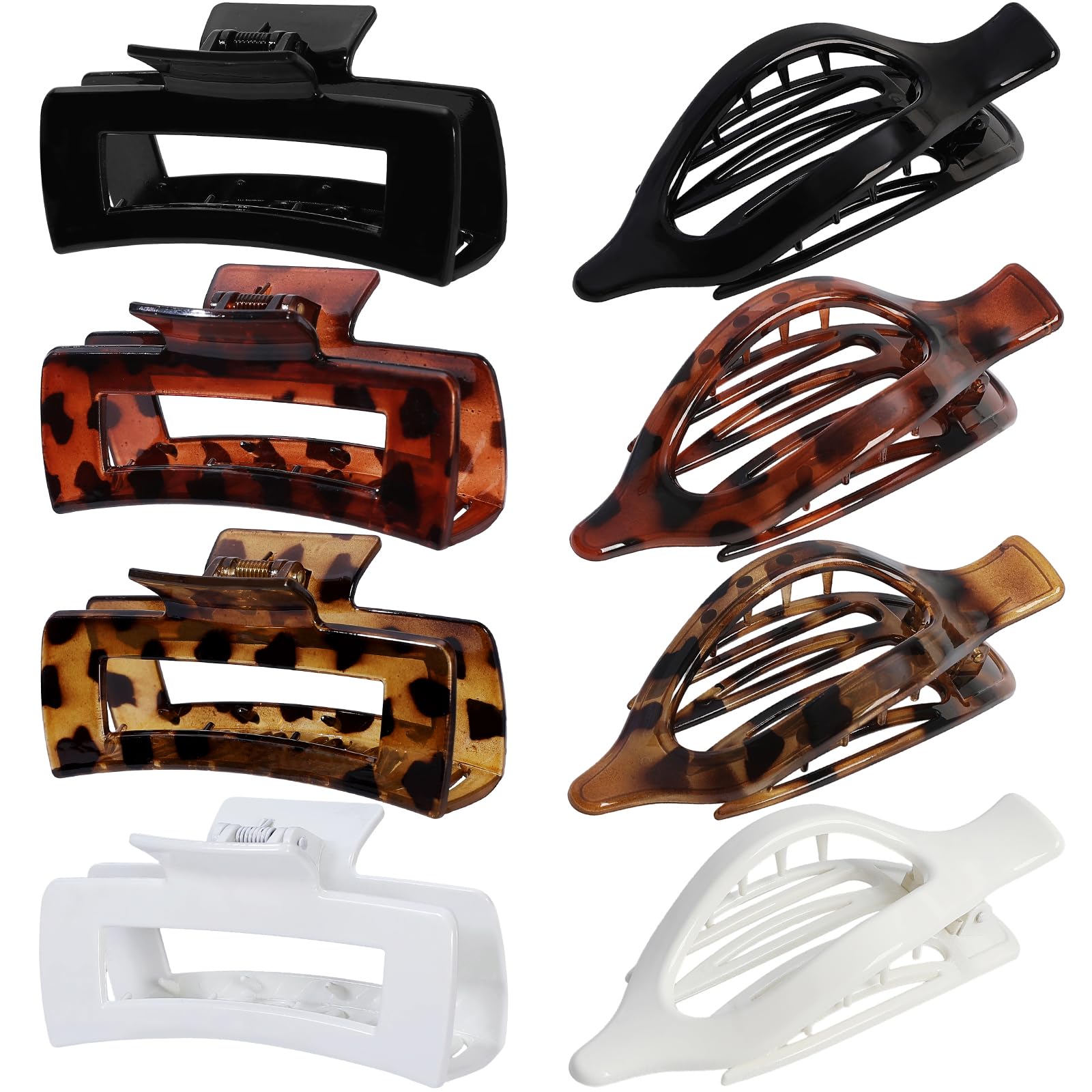 Hair Clips for Women 4.3 Inch Large Hair Claw Clips 8 pcs Square Claw Clips & Flat Hair Clips for Thick or Thin Hair French Concord Hair Barrettes Alligator Hair Accessories for Women (Leopard)