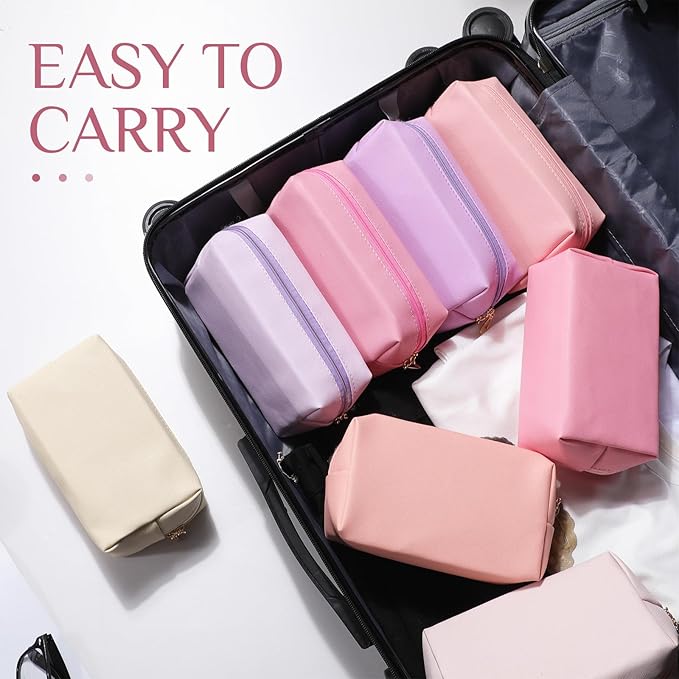 Sanwuta 9 Pcs Makeup Bags Bulk Bridesmaid Proposal Gifts Cosmetic Bags Preppy PU Leather Double Zipper Toiletry Pouch Portable Travel Organizer Case for Women Bachelorette Gift(Pink Purple Series)
