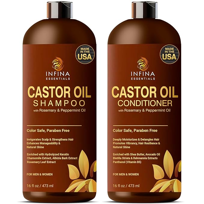 Castor Oil Shampoo and Conditioner Set for Hair Growth, 16 fl oz